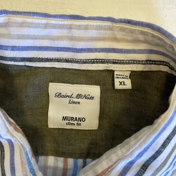 MURANO slim Fit Baird McNutt Linen Sport Shirt in Multicolor Stripe Size XL - Picture 3 of 5